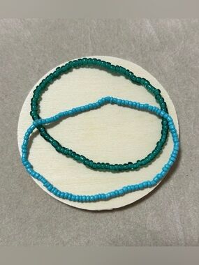 Handmade Beaded Bracelet Set in Teal and Emerald